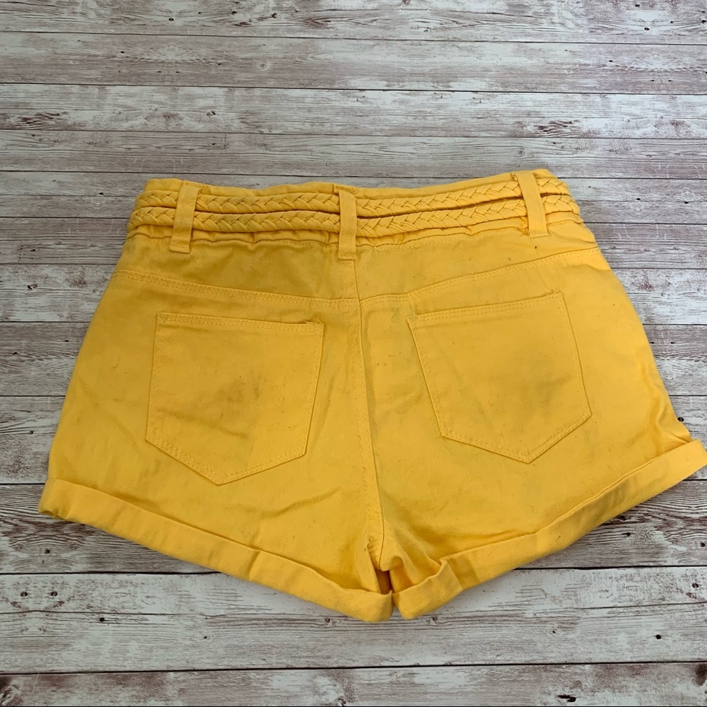 Dollhouse Yellow High Rise Braided Waist Cuffed Hem Shorts - Picture 3 of 9